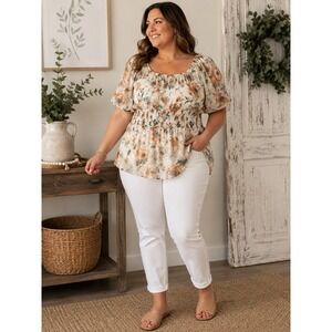 A Love Story Plus Size Cottagecore Dress Puff Sleeves Smocked Waist Boho‎